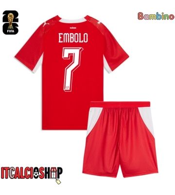 Svizzera Breel Embolo #7 Prima Maglia Bambino Mondiali 2026 Manica Corta (+ Pantaloni corti)